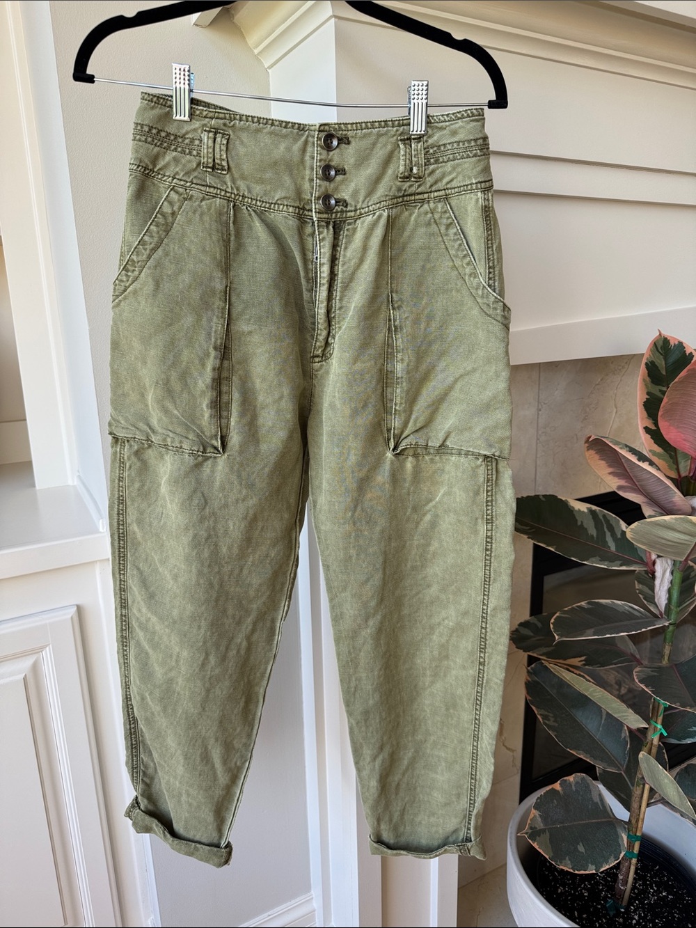 Free People High-Waist Olive Green Utility Pants